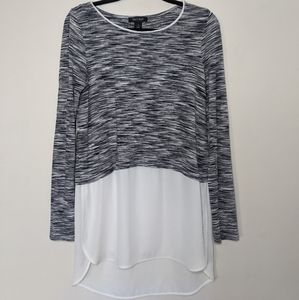 WHBM Flowy Blouse Sheer Panel White Gray Small